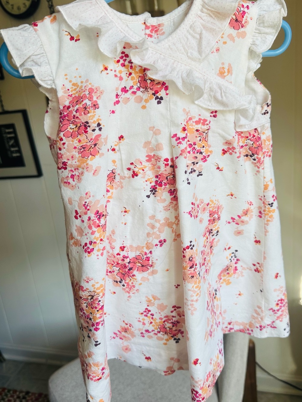 Girls White Floral Ruffle Dress
